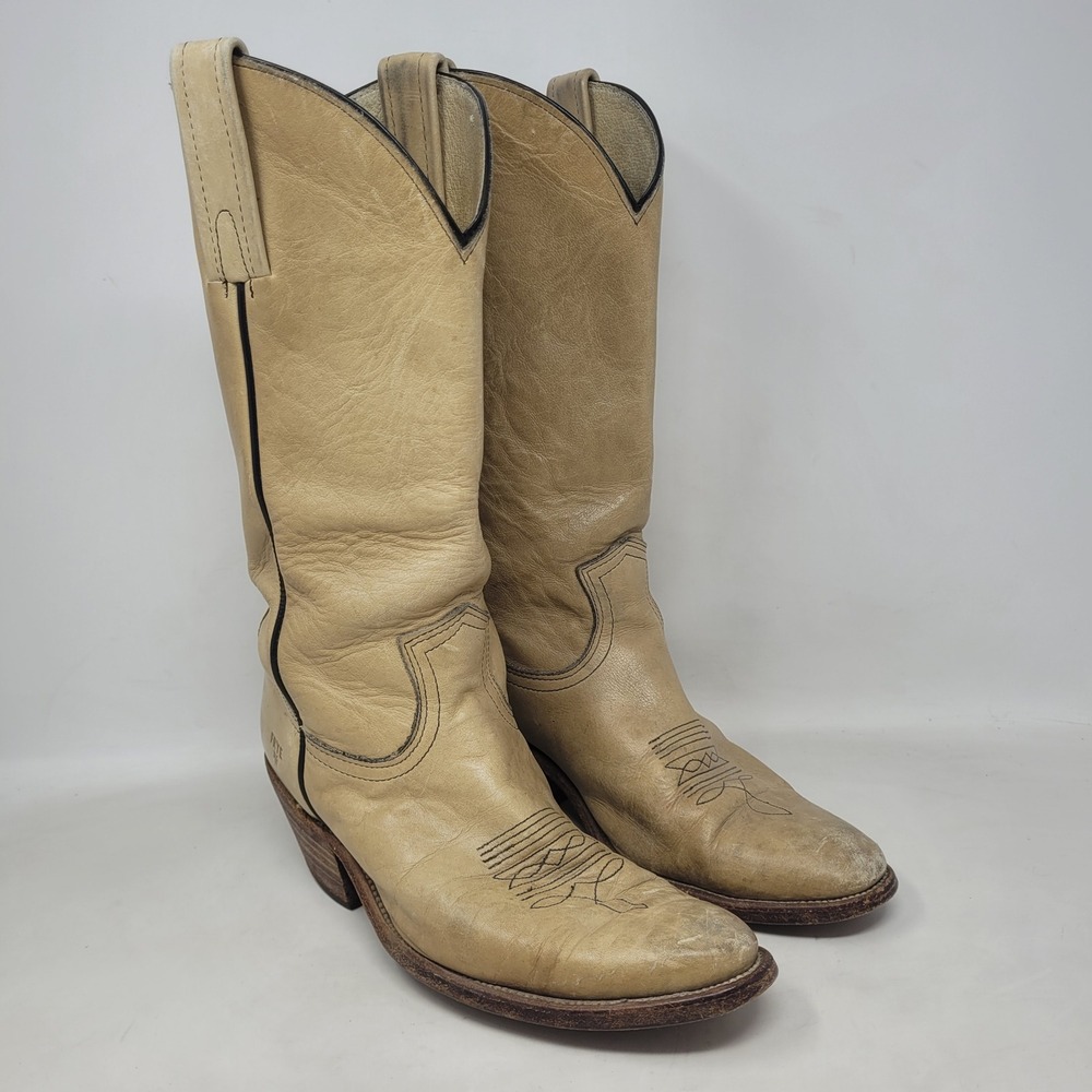 Vintage Frye Boots Men 9D Tan Leather Western Cowboy Rockabilly 70s USA 2304
